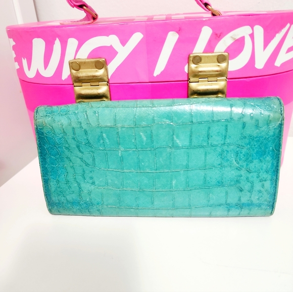 Miu Miu Blue Croc Print Patent Flap Continental Wallet Rtl $365 - Picture 2 of 5